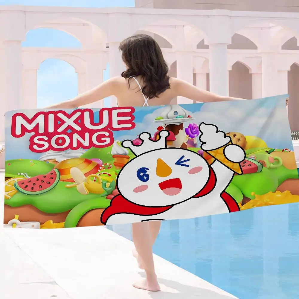 Cute Mixue Ice Cream & Tea Logo Anime Beach Swimming Towel Soft Absorbent Washcloth Children's Gifts For Kids Travel Camping Gym