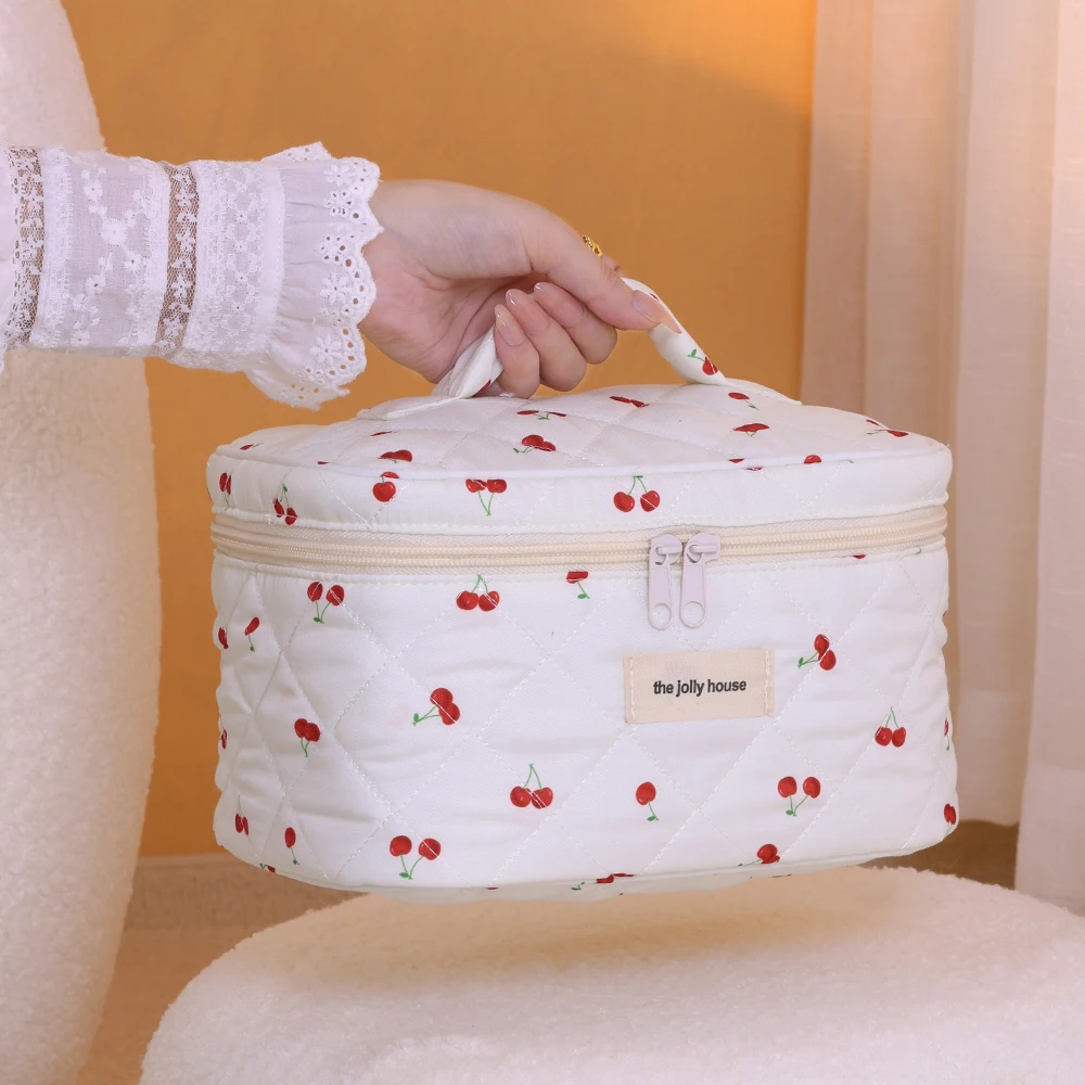 Neceser de viaje de gran capacidad con estampado de lazo para mujer, estuche de maquillaje, bonito organizador de artículos de tocador multifuncional, bolsa de almacenamiento