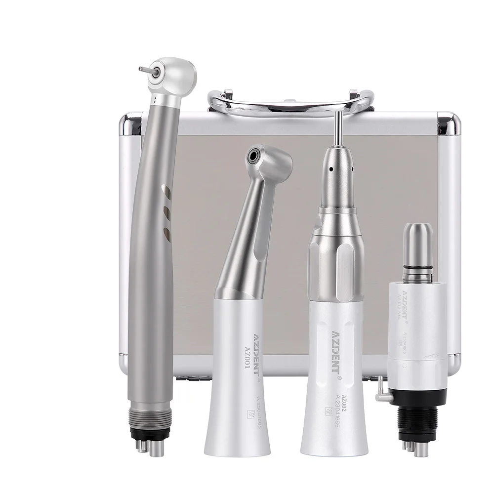 JOY DENTAL Dental LED High and Low Speed Handpiece Kit 1:1 Push Button Contra Angle 2/4 Holes Dentist Handpiece Set Lab Tools