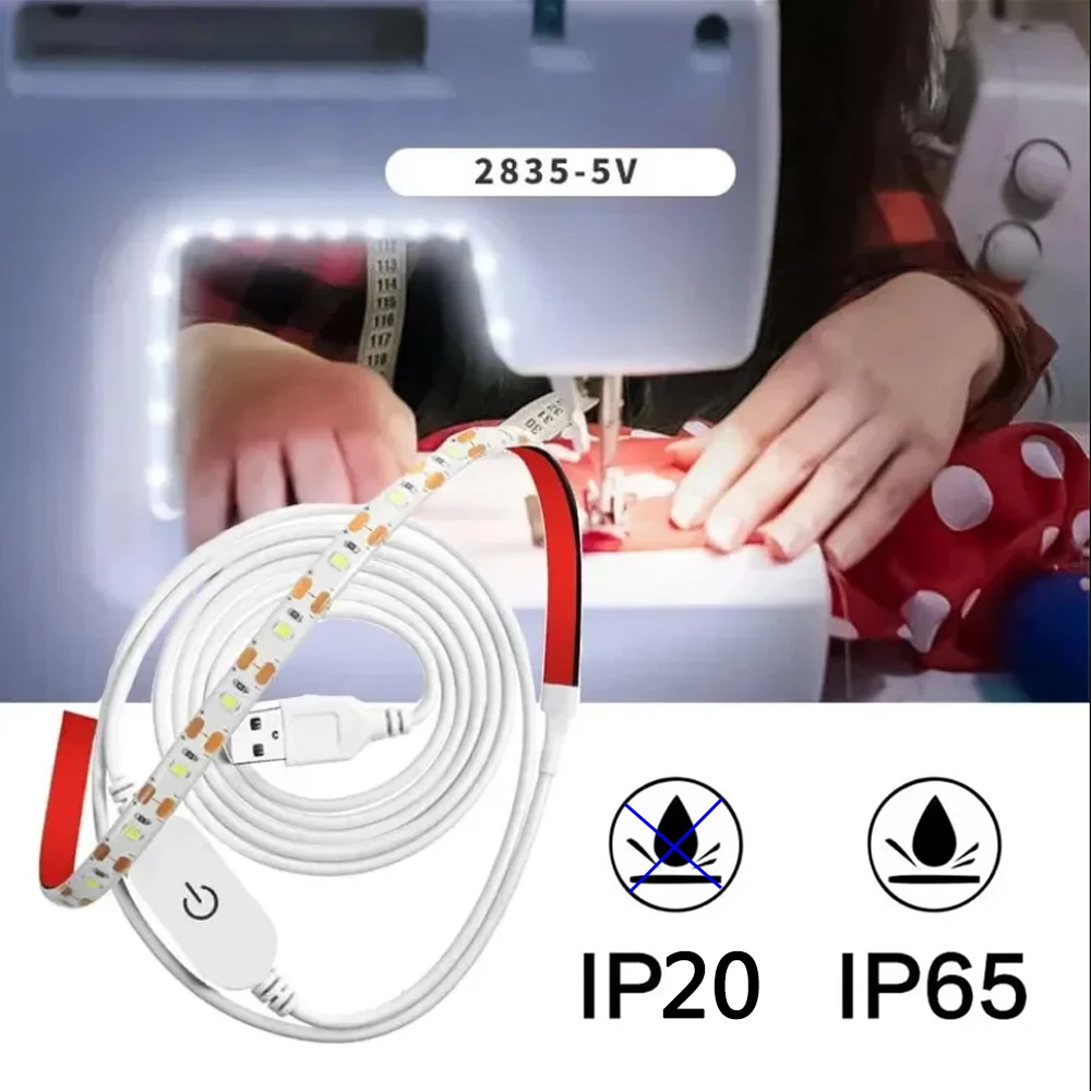 USB 5V 1m 2m 3m LED Sewing Machine Light Strip Kit SMD2835 White Lighting With Touch Switch Flexible Strips for Cabinet Kitchen