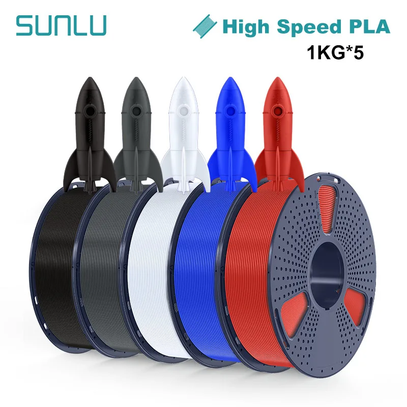 SUNLU 5KG PLA High Speed 3D Printer Filament 1KG/Roll 1.75mm ± 0.02mm High Fluidity Designed for Fast 3D Printing PLA Filament