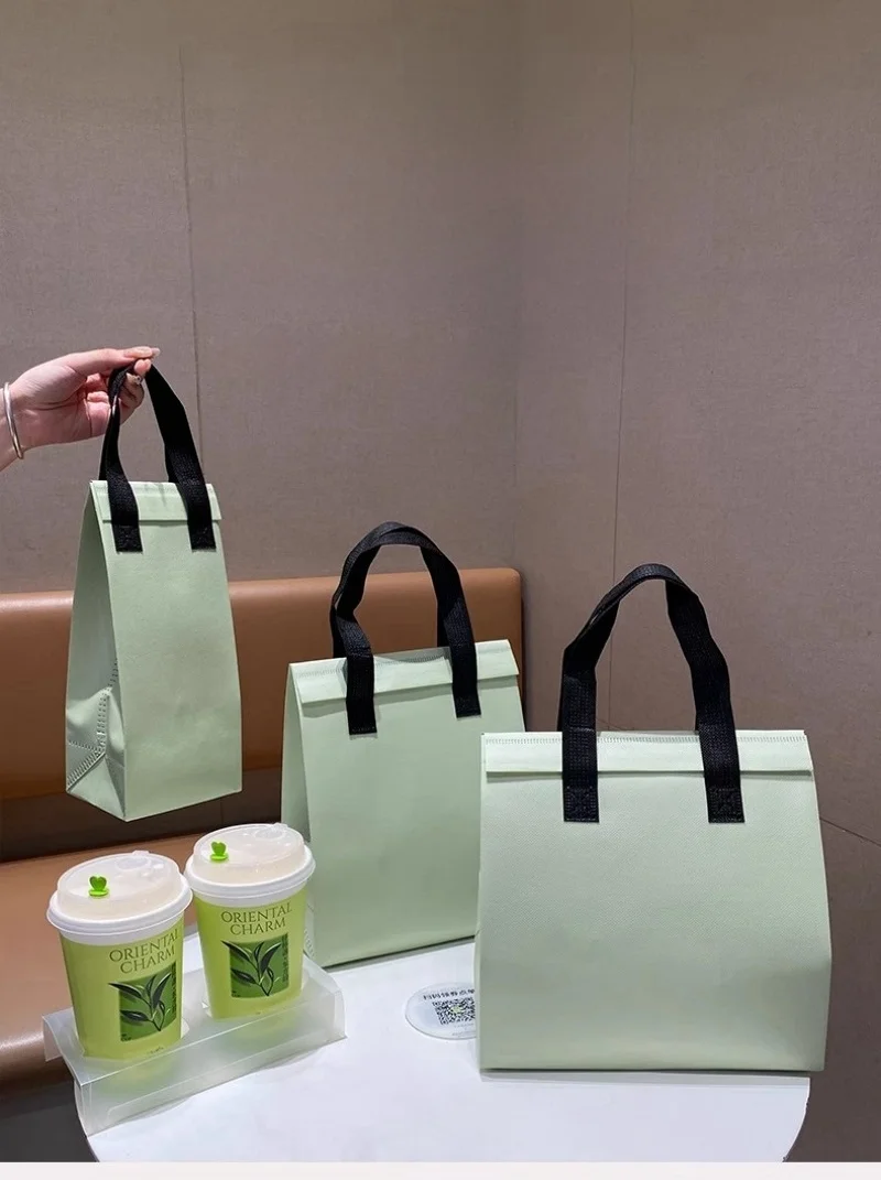 10pcs Green Non-Woven Insulated Tote Bags – Portable Reusable Meal Carrier Pouches for ... - SKU NITB1612 - UGI Packaging