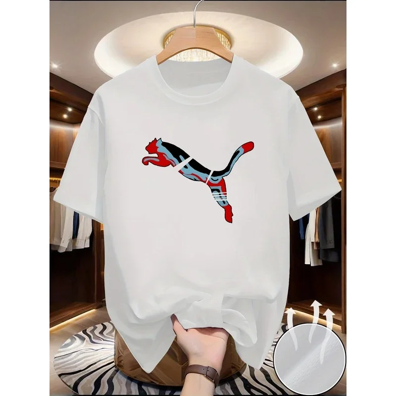 Men's summer quick drying mesh T-shirt with animal world pattern printed round neck short sleeved casual top