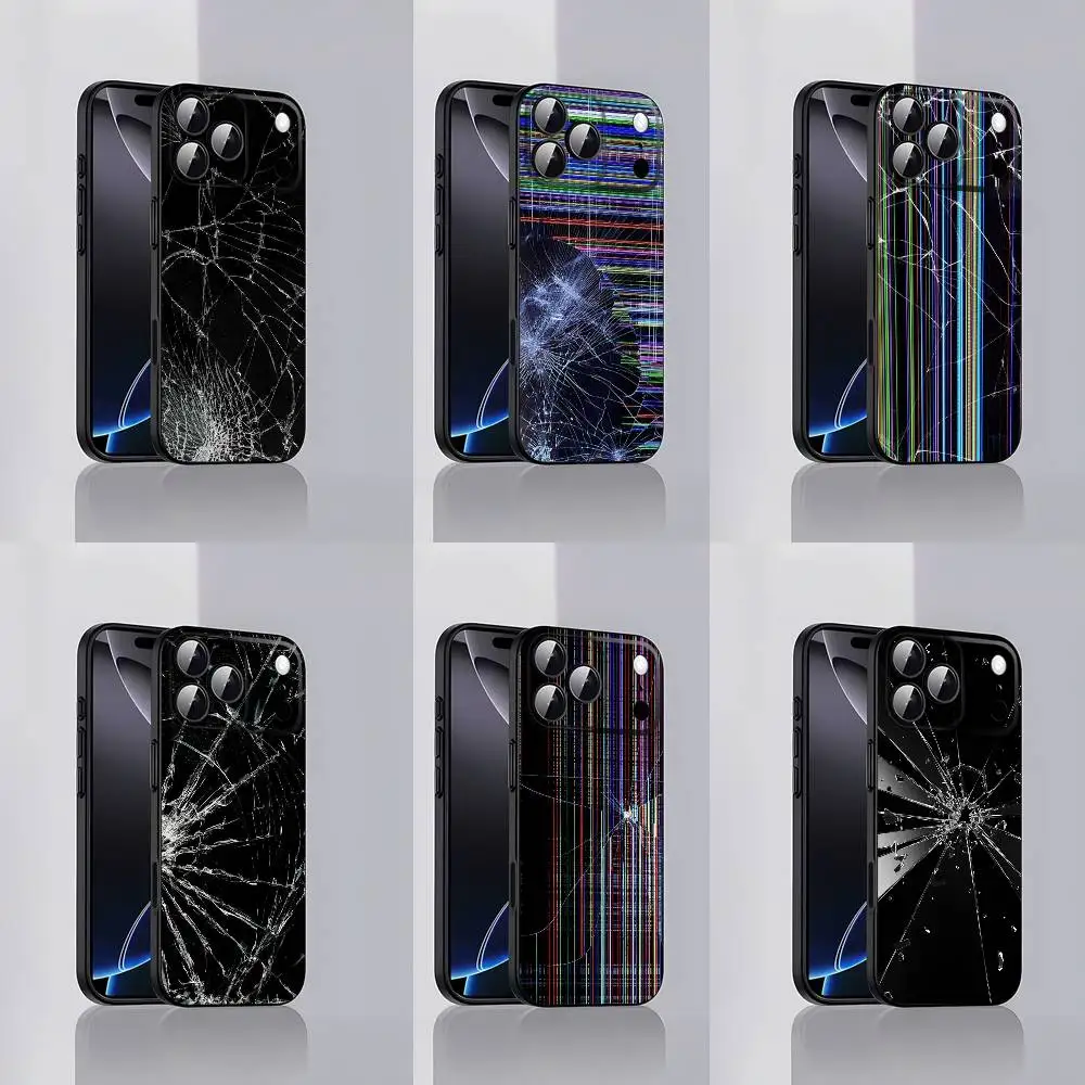 

Glitch Chipped Crack Texture Phone Case For iPhone 17,16,15,14,13,12,Pro,Max,Plus,E,SE4,Air,Mini Black Soft Cover