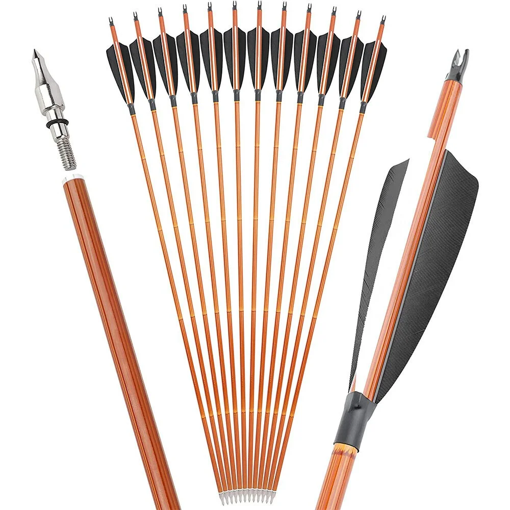 Fotografia 5: 12pcs Flechas de Carbono Mistas SP500 com Pena Natural de 4 polegadas, DI 6.2mm, DE 7.8mm para Arco e Flecha, Caça, Tiro e Acessórios para Prática de Tiro ao Alvo