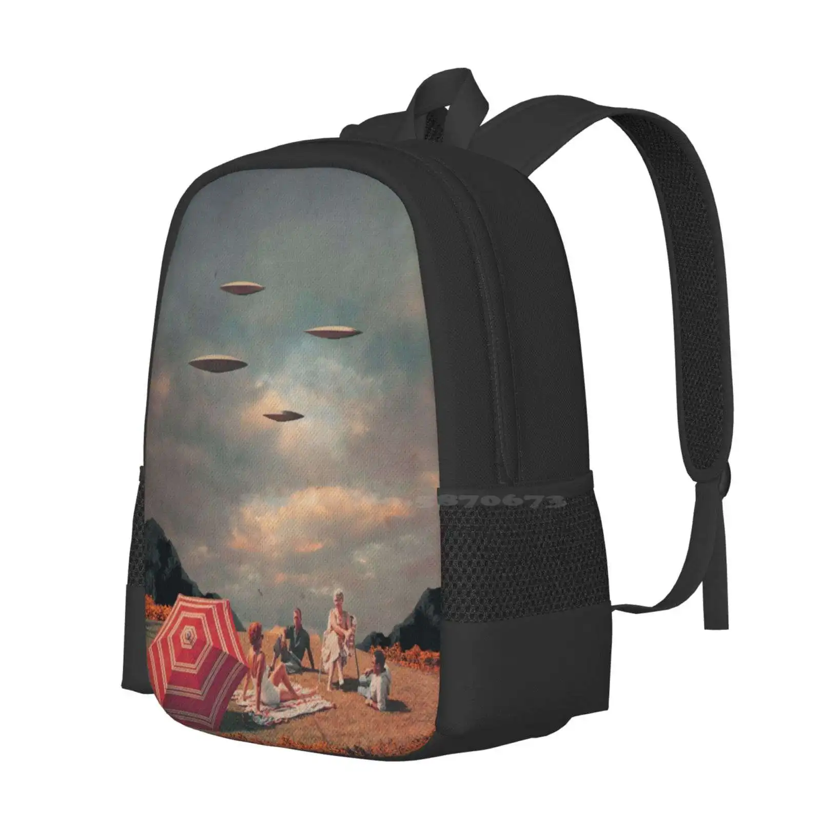 Pretend They Never Came School Bags Travel Laptop Backpack Frank Moth Vintage Digital Collage Retro Future Sci Fi Summer Beach