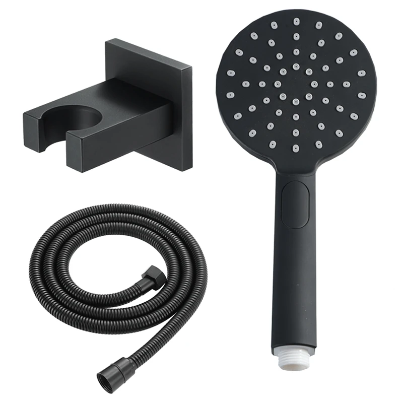 

Three-Function Black Hand Held Shower Head Wall Mounted Household Round ABS Shower Head with Hose and Shower Holder