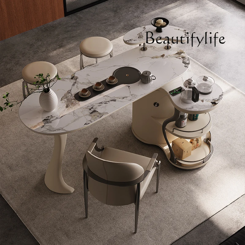 

Living room home modern small boiling water tea table balcony tea table chair set rock slab kung fu tea table
