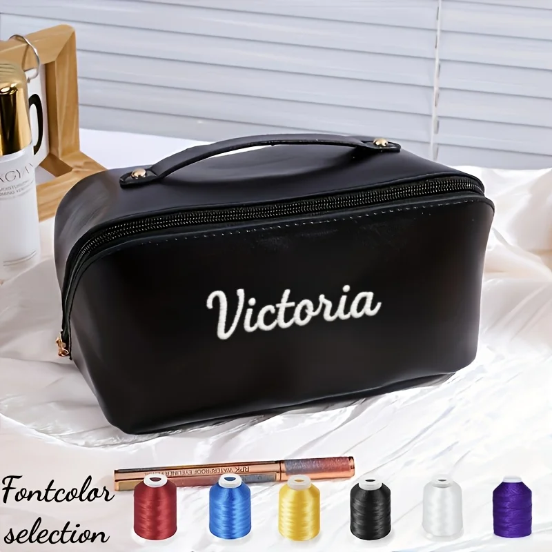 Embroidered Custom Large Capacity Women'S Makeup Bag, Personalized Name Travel Toiletry Organizer with Multiple Compartments