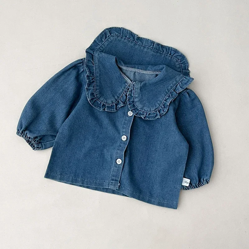 Spring Autumn Baby Girls Blue Denim Suits Kids Fashion Top + Shorts 2Pcs  Children\'s Clothing Sets Girls\' Lapel Shirt Coat