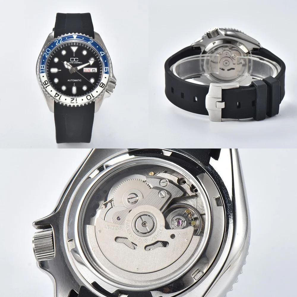 NH 36 42mm Men's Watch NH 36 Automatic Movement Resin luminous Bezel Sapphire Glass Sport Watch Rubber Strap Multi Colour