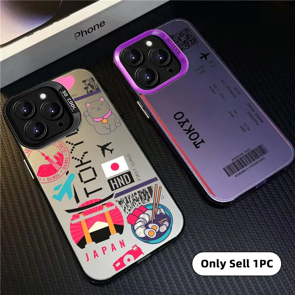 Funda para iPhone 17 16 15 14 13 12 11 Pro Max con diseño de boleto de avión de Japón, Aurora Mate, Láser, Antigolpes, Bumper, Fundas