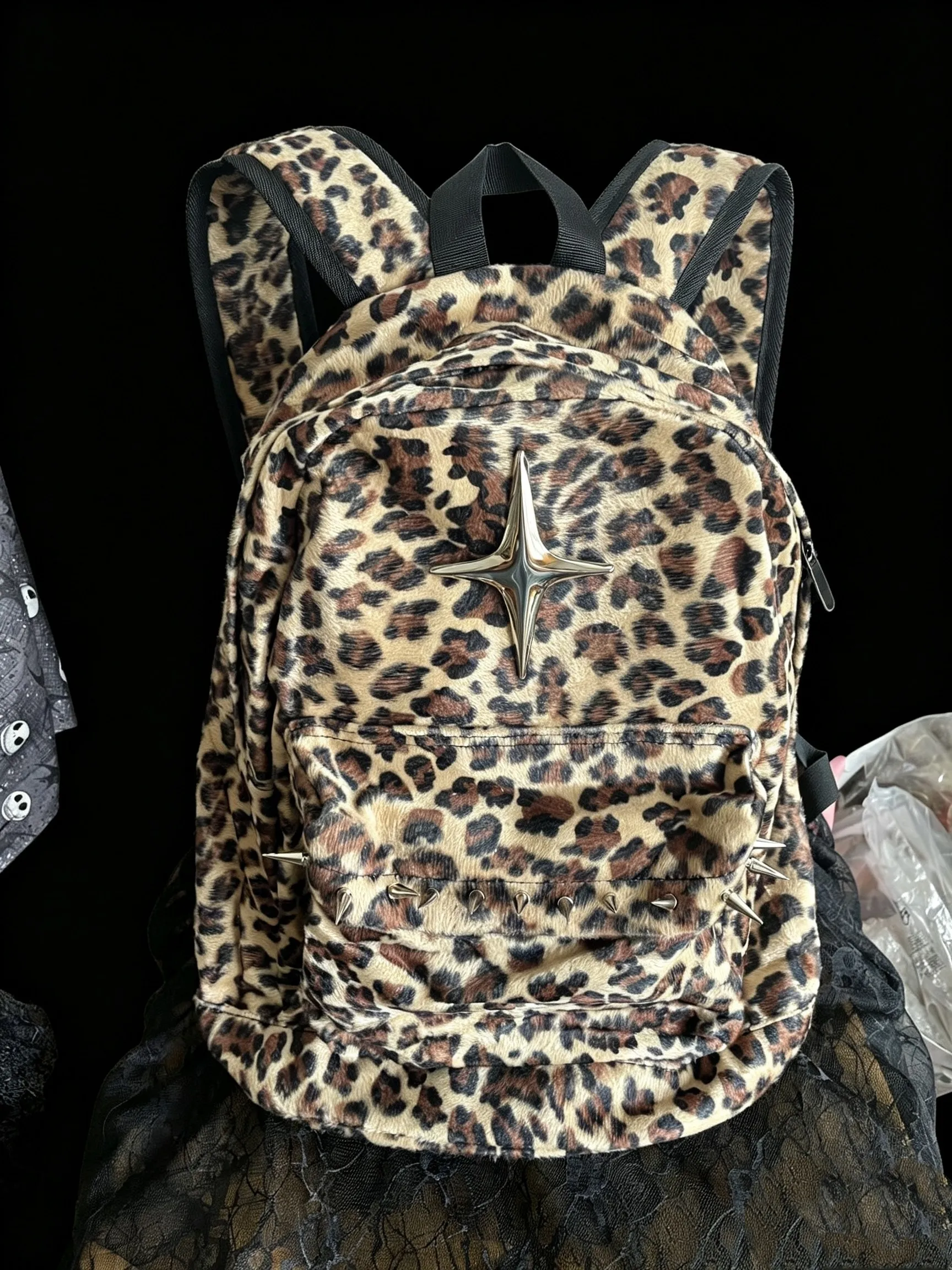 Fur large-capacity Leopard Backpack Stylish Autumn Winter Shoulder Bag for Girl Cute and Cool Designed Backpack