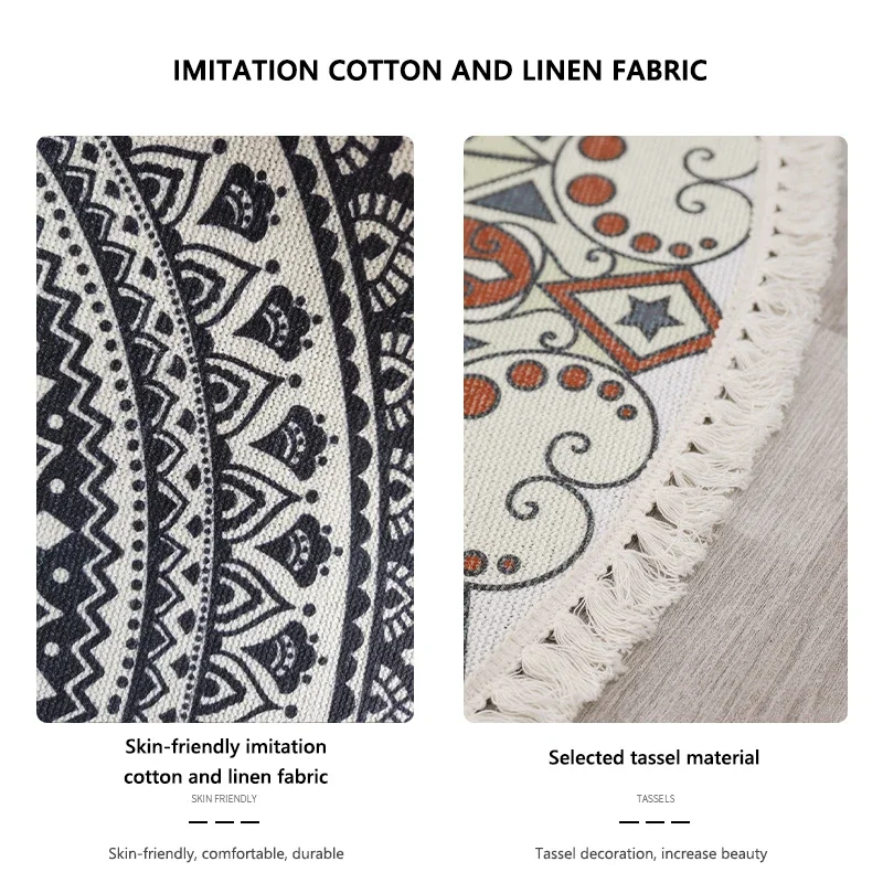 Hand Woven Cotton Linen Carpet Retro Bohemian Round Bedside Geometric Floor Mat Living Room Home Decor Boho Mandala Tassel Rug 3