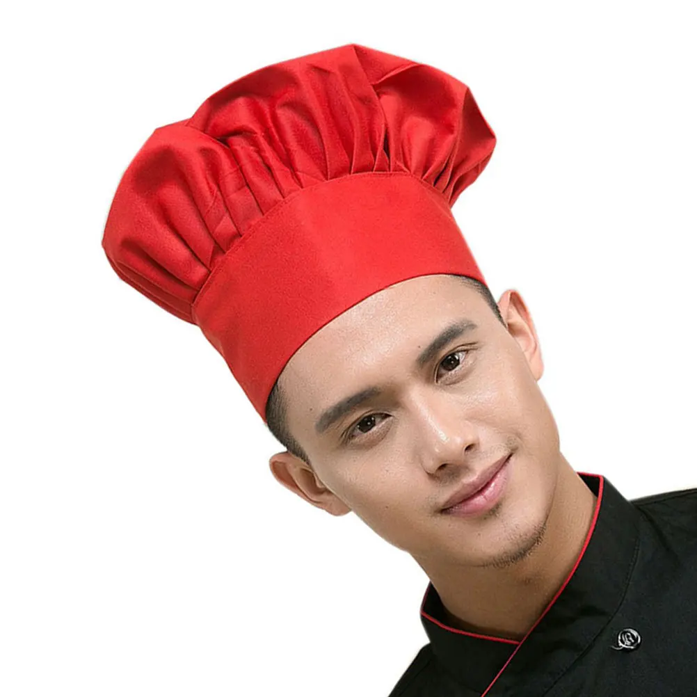 Gorro de Chef estilo seta, mezcla de algodón y poliéster rojo, Unisex, reutilizable, para restaurante, cafetería, Hotel, uniforme para personal de cocina