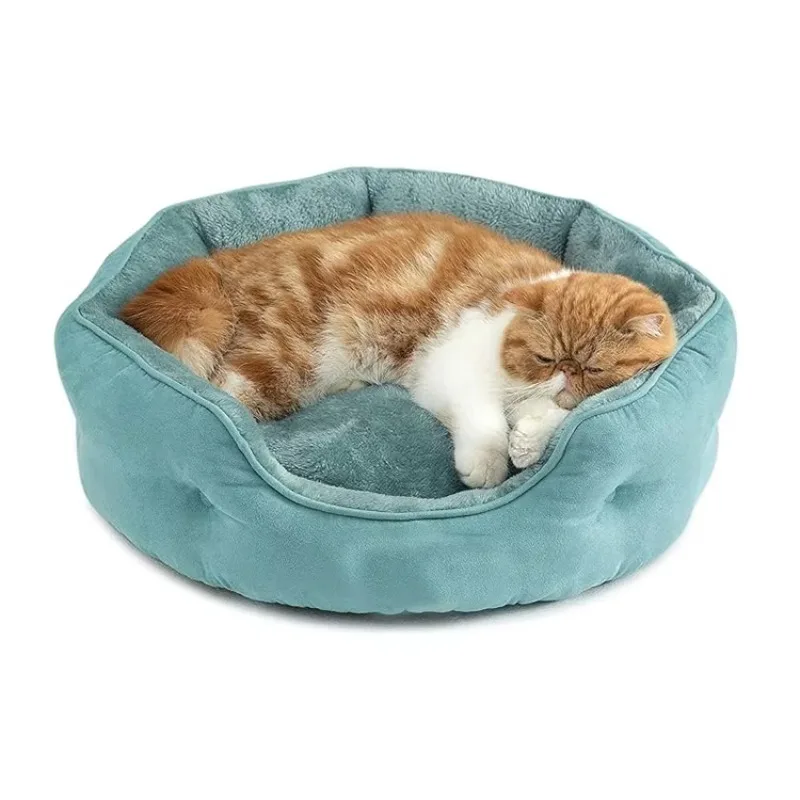 

Factory Custom Luxury High Quality Blue Green Sherpa Dog Sofa Bed Soft Winter Warm Round Snuggle Pet Bed for Small Medium Pets