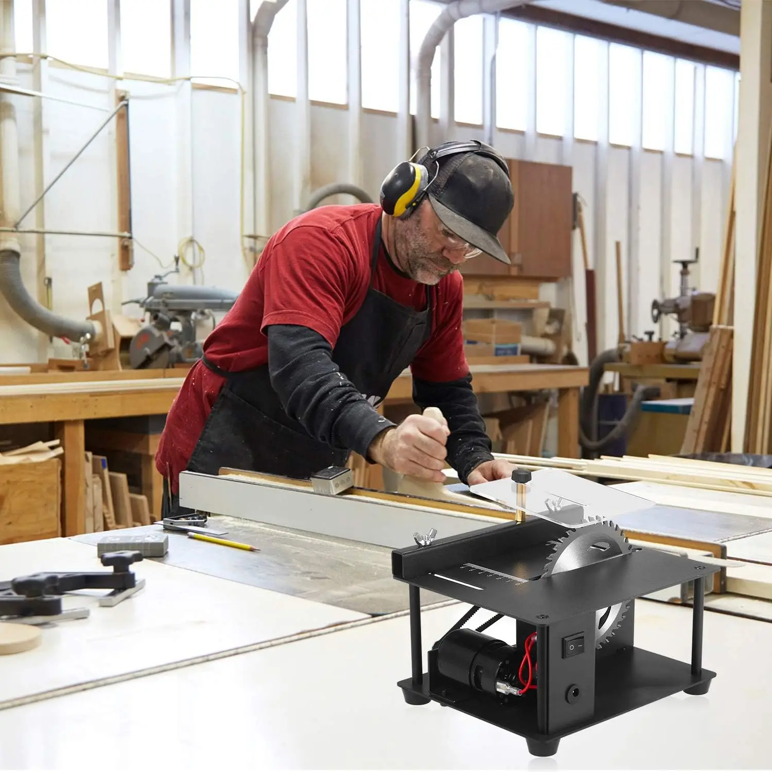 Multi-Functional Table Saw 200W Mini Desktop Saw Cutter Electric Cutting Machine 35MM Cutting Depth for Wood Plastic Acrylic