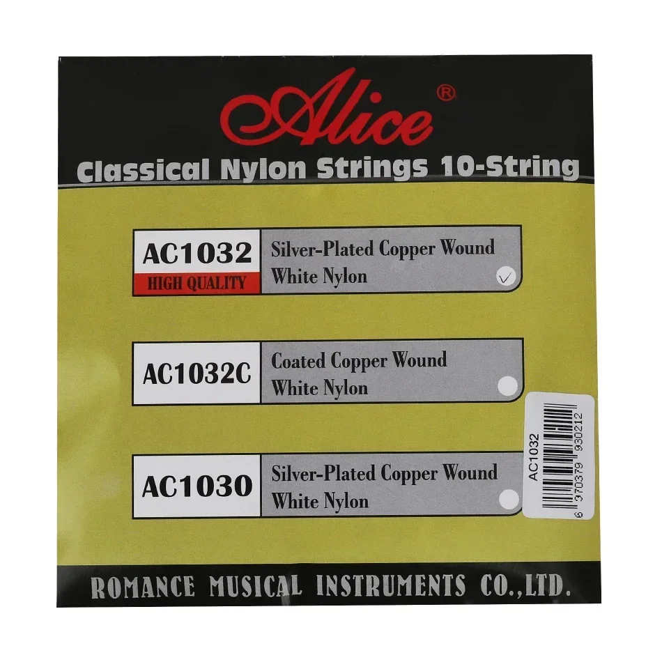 Alice AC1032 AC1032C 10 Strings Classical Guitar Strings Set Normal Tension 026-063 Silver Plated Copper Wound Clear Nylon