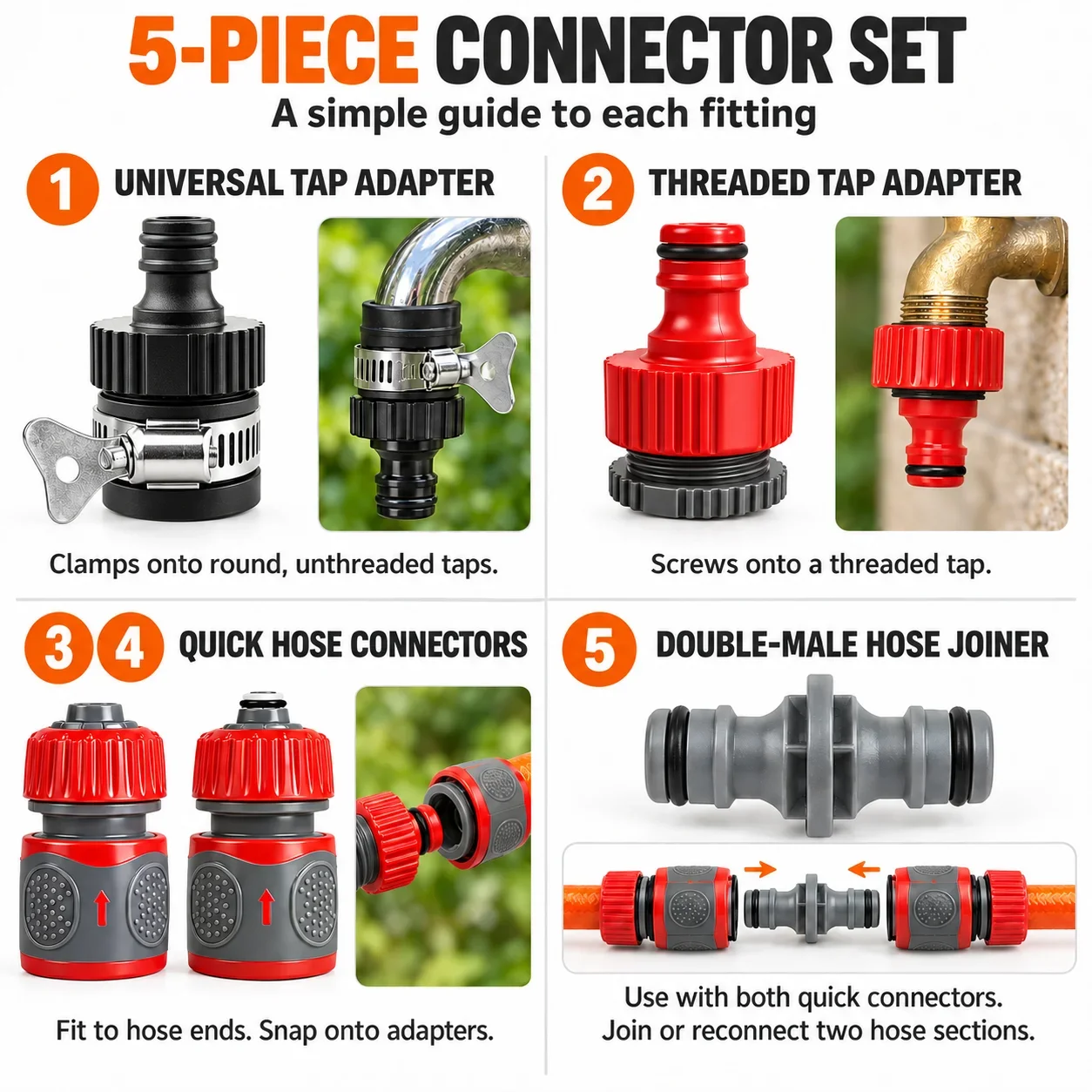 1/2 Inch Garden Hose 5M 10M 20M Reinforced Flexible Water Pipe with 5-Piece Connector Set for Garden Watering and Car Washing
