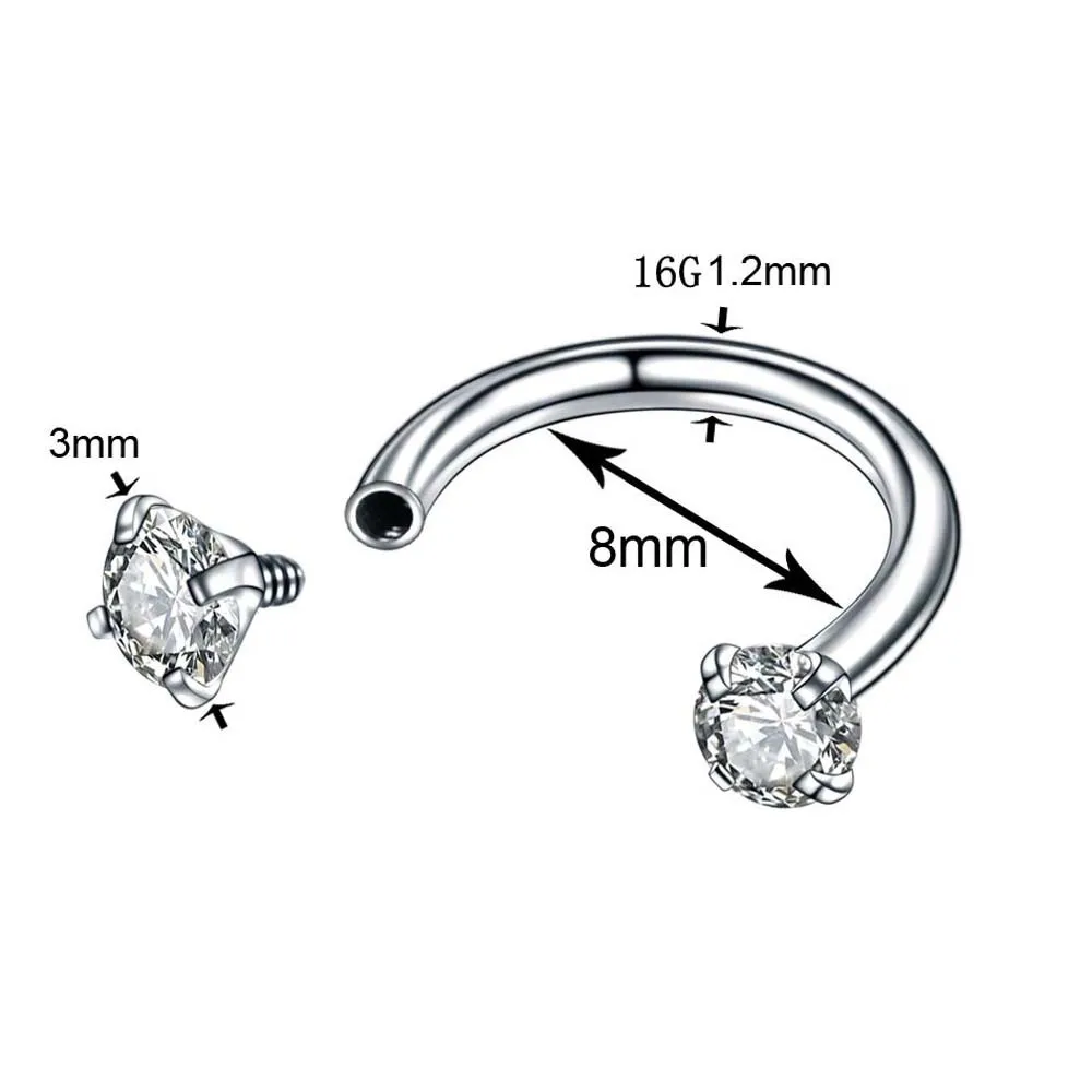 Stainless Steel Cz Horseshoe Piercing Earring Nose Septum Hoops Labret Ring Women Men Helix Tragus Jewelry Daith Earrings Nipple