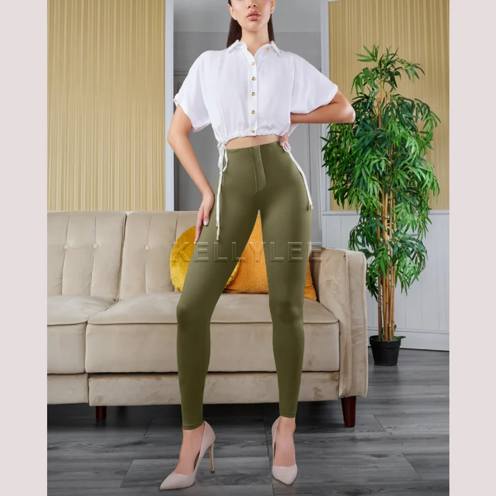 Full Length Straight High Waist Pants Stylish Stretchy Butt Lifter Jeans Comfortable Slim Fit Daily Warp Hips Colorful Leggings