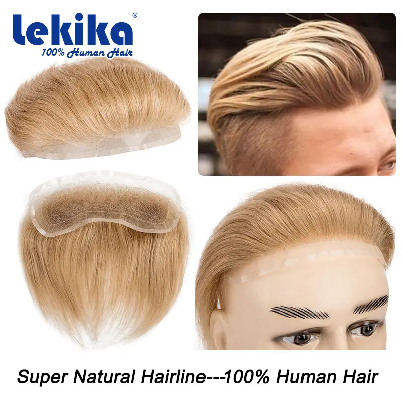 Tupé HD Invisible encaje línea de cabello hombres frente línea de cabello encaje y piel PU espalda hombre postizos Frontal adorno de pelo para reclinar