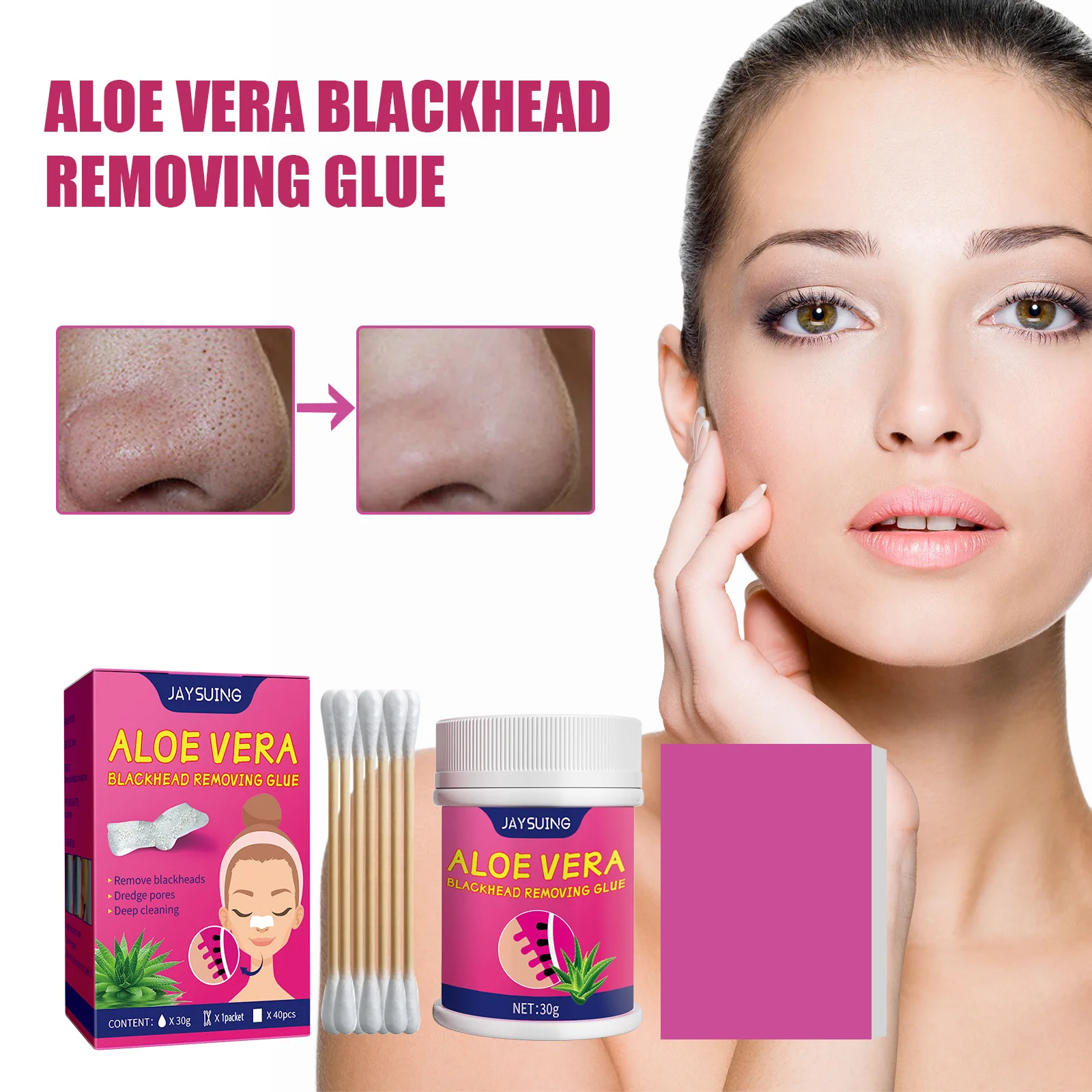 Aloe Vera Blackhead Removing Gel Cleaning Blackhead Acne Closed Mouth Tear Pull Style Adhesive Powder Aloe Vera Nose Mask Set