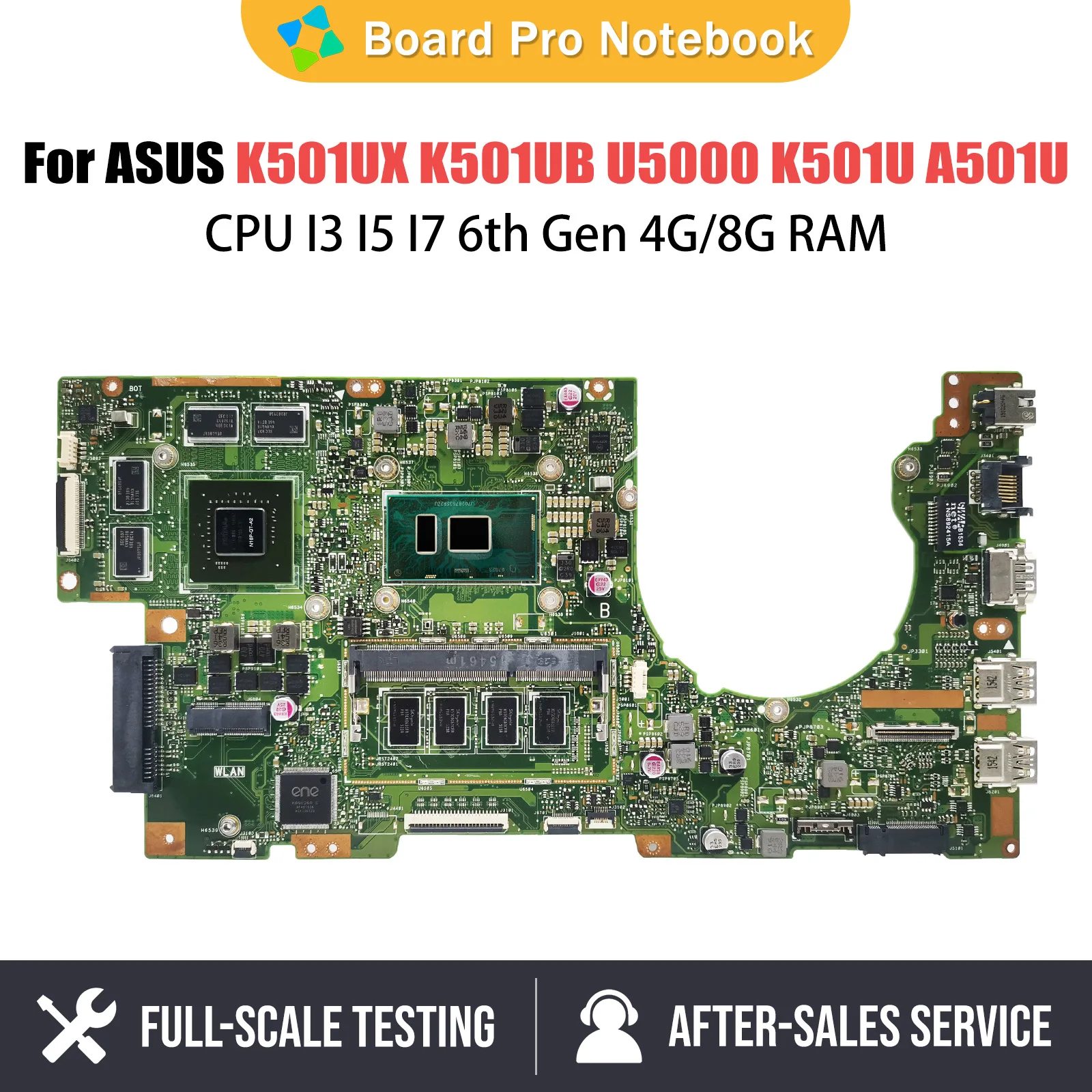 

K501UX Notebook Mainboard For ASUS K501UB K501UQ A501U U5000 K501UXM Laptop Motherboard CPU I3 I5 I7 6th Gen 4G 8G RAM DDR3