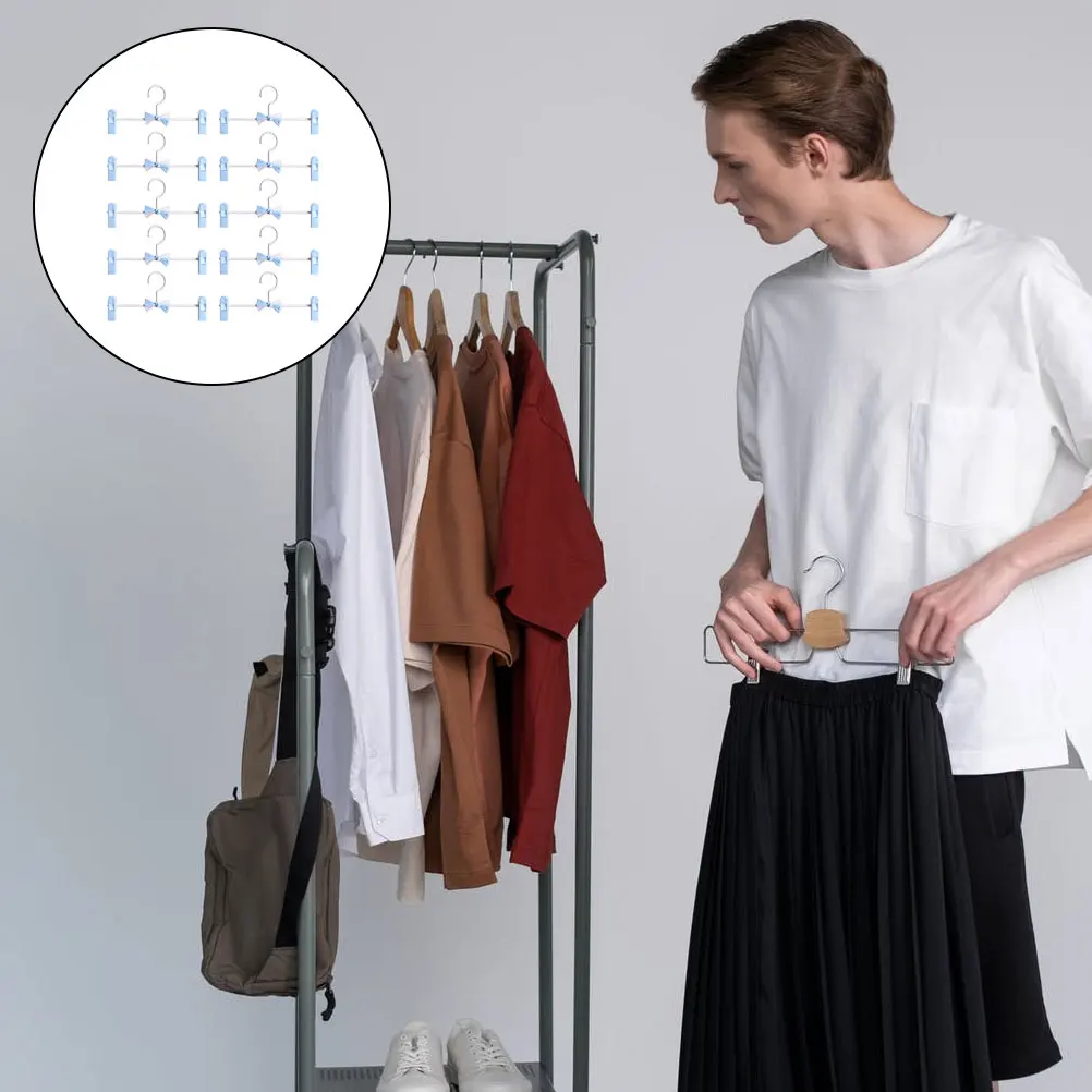 

10 Pcs Anti Skid Sturdy Clip Plastic Hangers Adjustable Clamping Force Pants Skirt Jeans Organizer Household Accessory