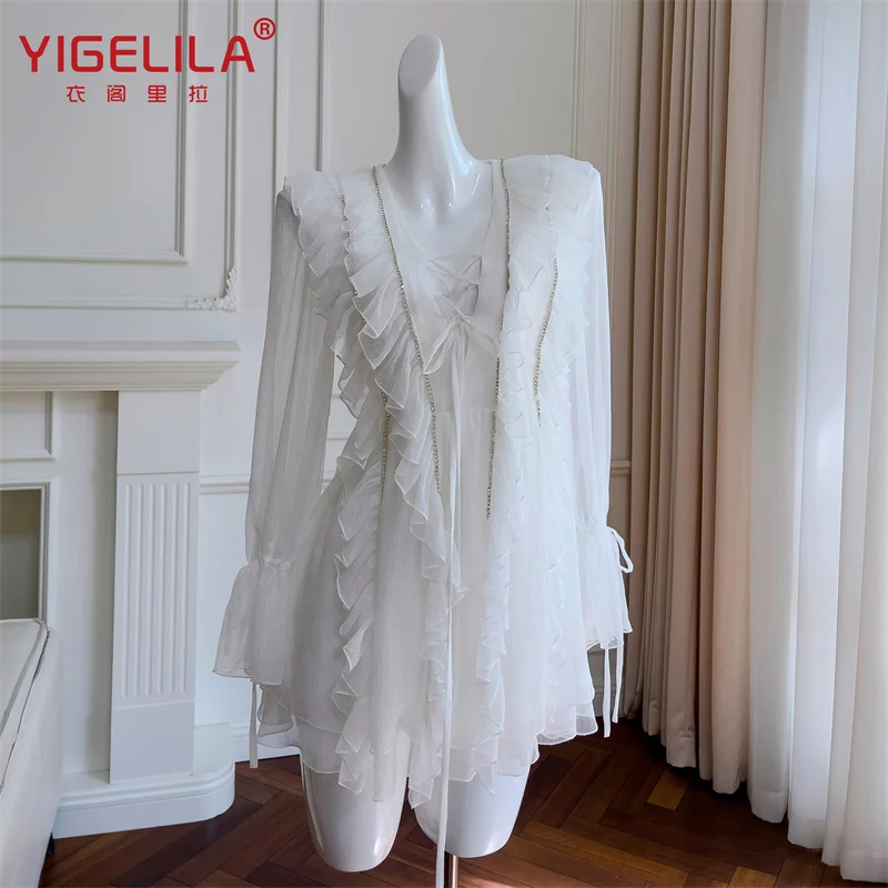 

Fashion V-Neck Summer Women Short Dress Sweet Beach Vacation Cocktail Evening Party Dresses Female Stage Costumes White Pink