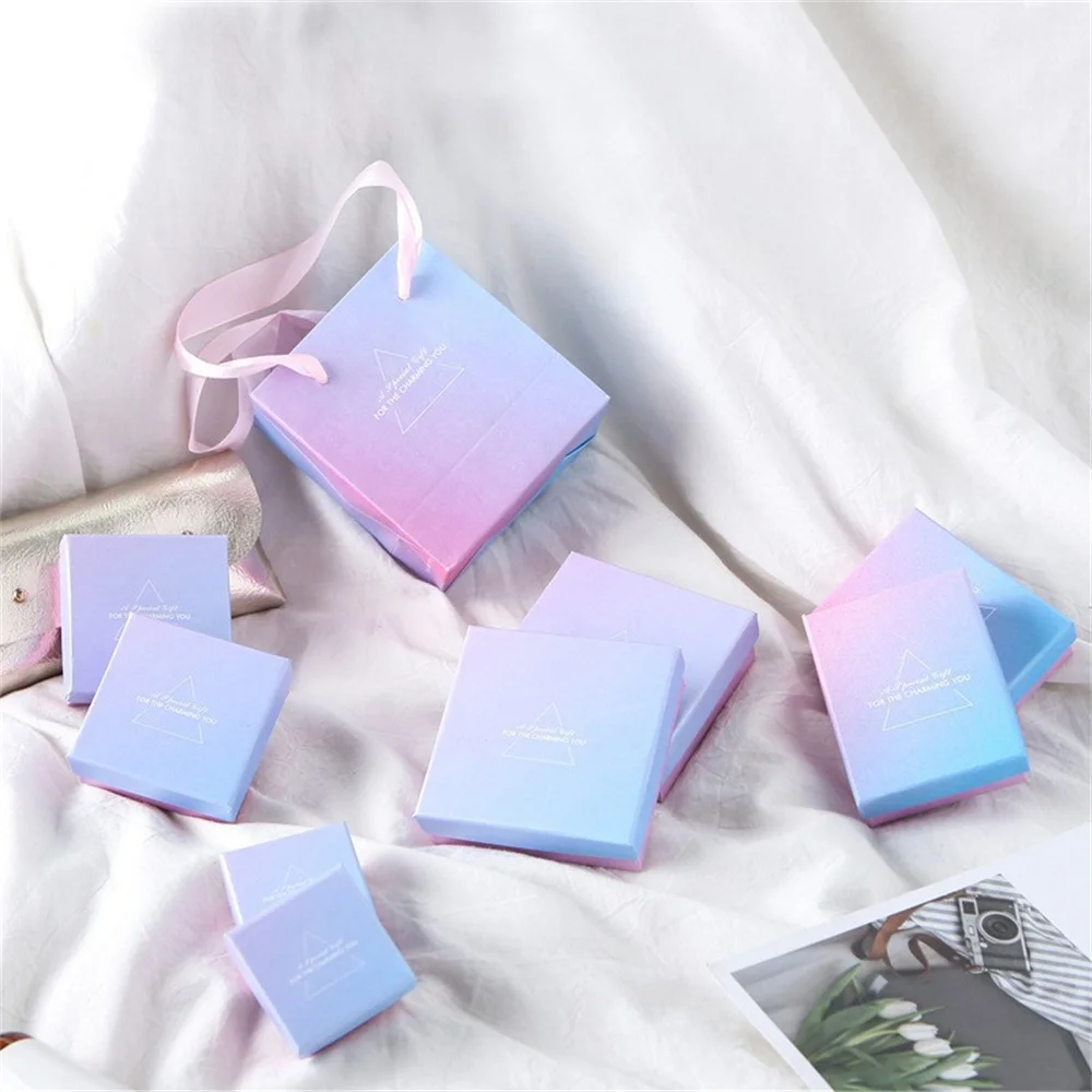 Ring Organizer Jewelry Organizer Powder Blue Jewelry Box Gradient Earrings Gradient Design Square Necklace For Travel Jewelry