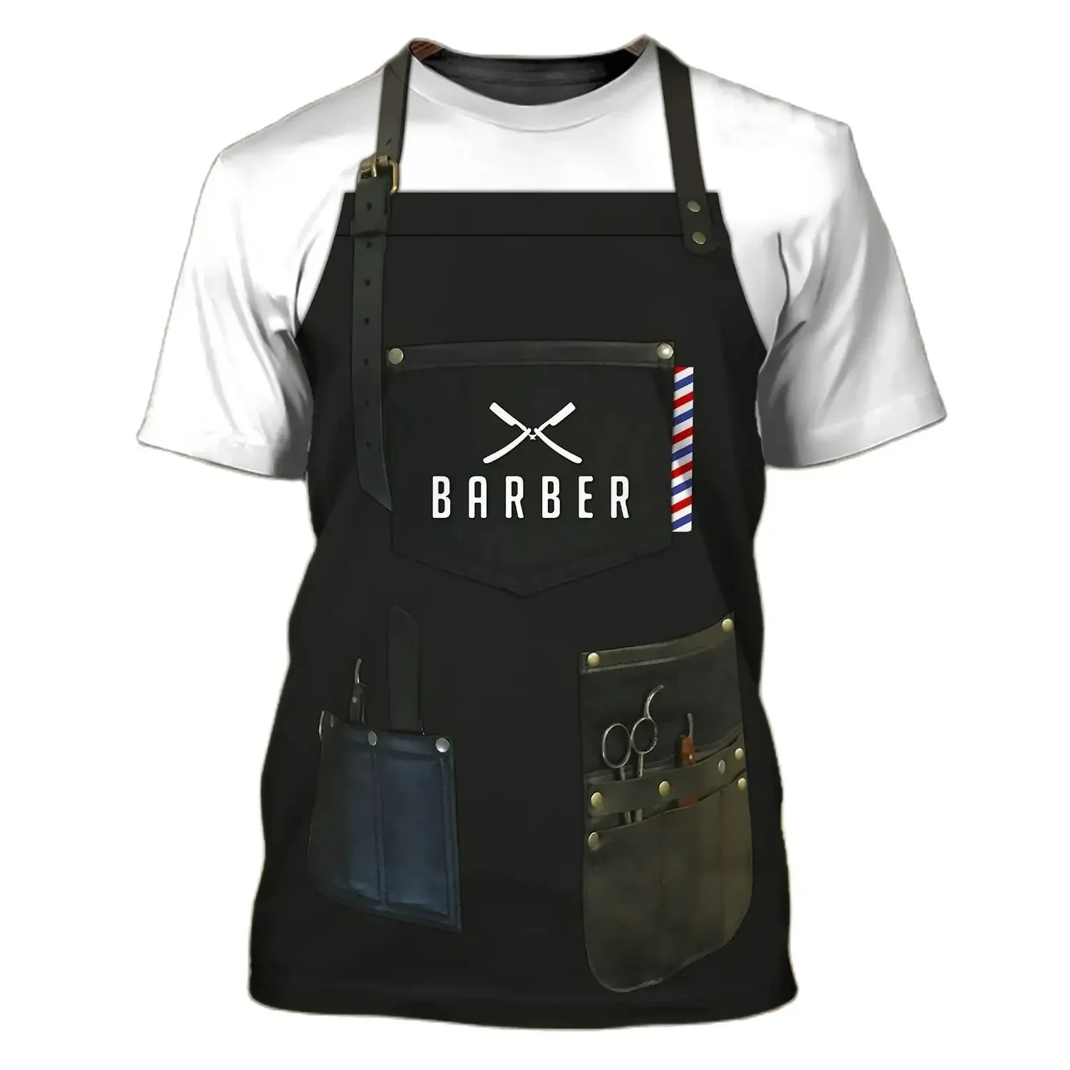 Barber Professional Overalls Printed Men And Women Vintage Round Collar Short Sleeve Street Hip Hop Fun T-shirt Summer Tops New