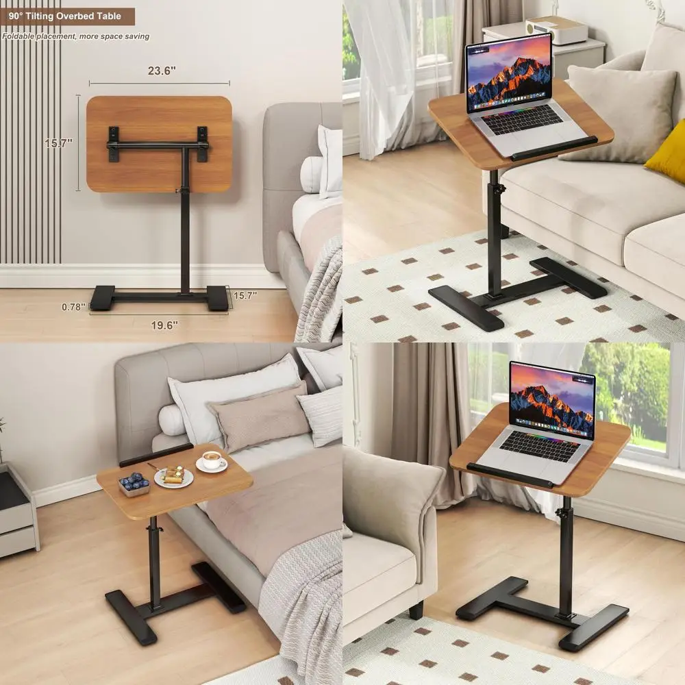 

360° Swivel C-Shape Side Table with Laptop Stand and Hidden Wheels for Beds and Sofas