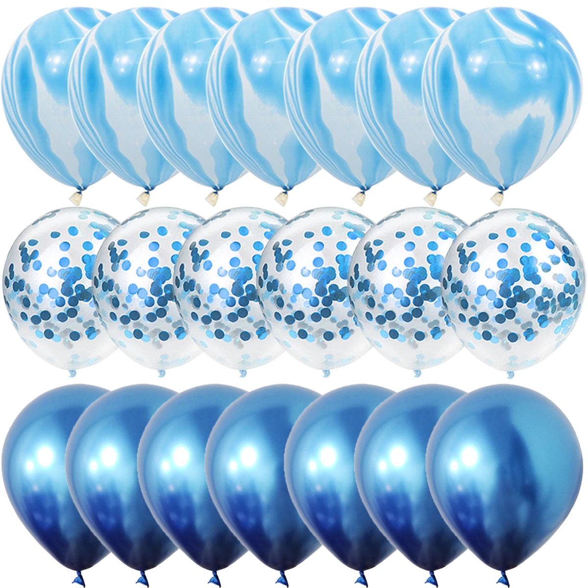 20 Pcs Blue Set Agate Marble Balloons Silver Confetti Balloon Wedding Valentine's Day Baby Shower Birthday Party Decorations