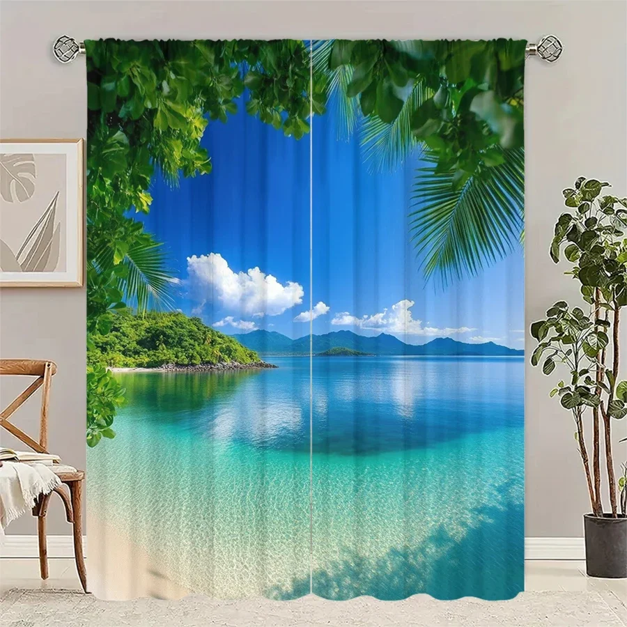 

Современные шторы с принтом пляжных пейзажей, шторы для сумок на шесте, рождественские украшения, повседневные украшения для дома, украшения для комнаты