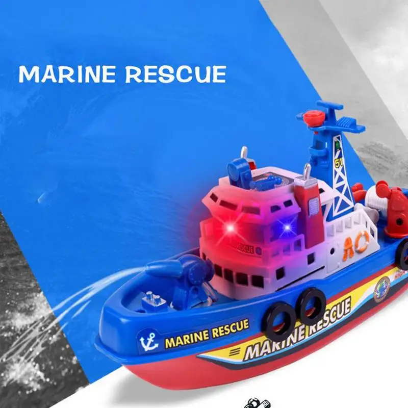 Fire Boat Bath Toys Toddler Electric Toys Games Fire Boat Battery Operated Ship With Automatic Water Spray Lights & Music For