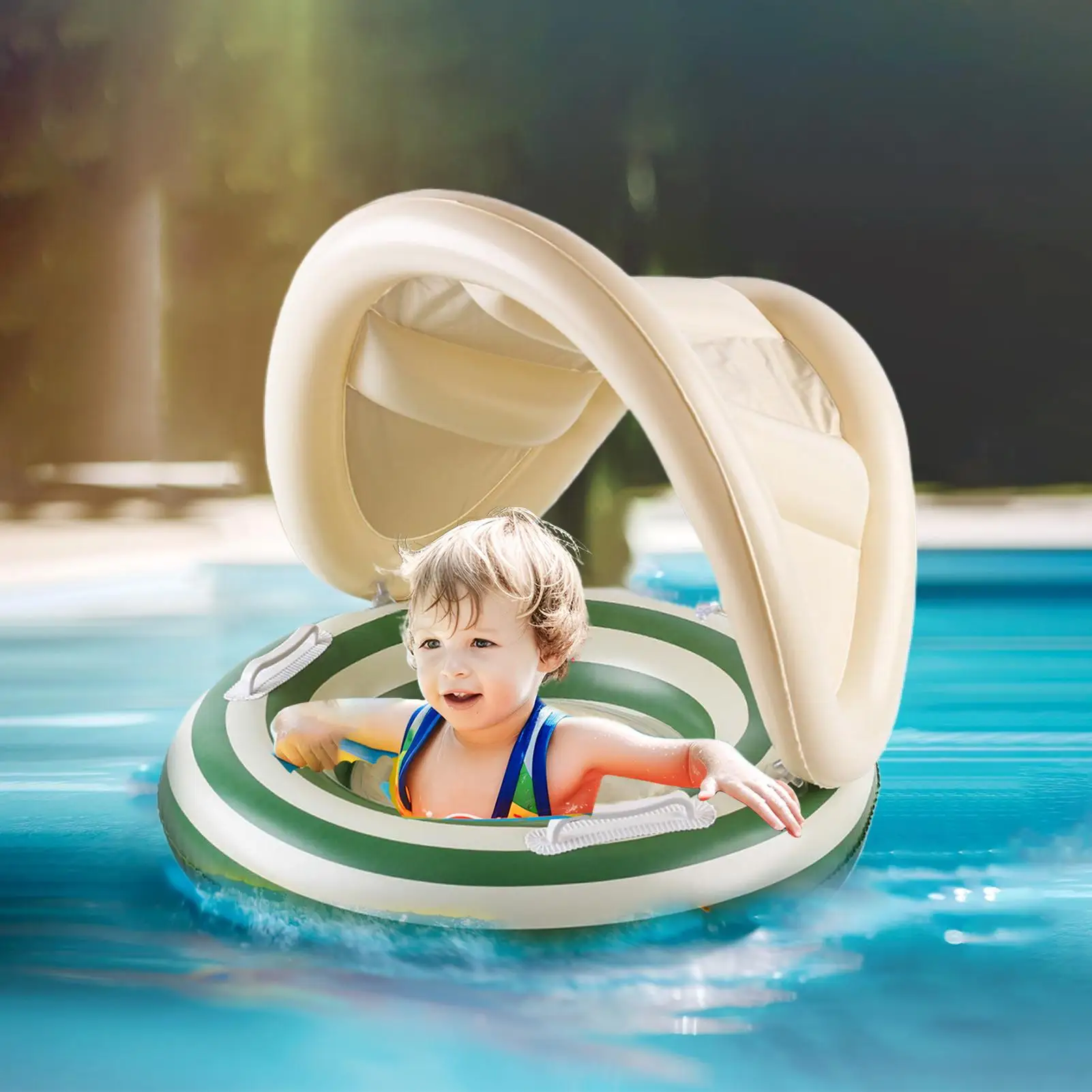 Baby Float Floating Pool Chair Adjustable Swim Trainer With Canopy For Toddler Kids Puddles Water Play Summer Outdoor Activities