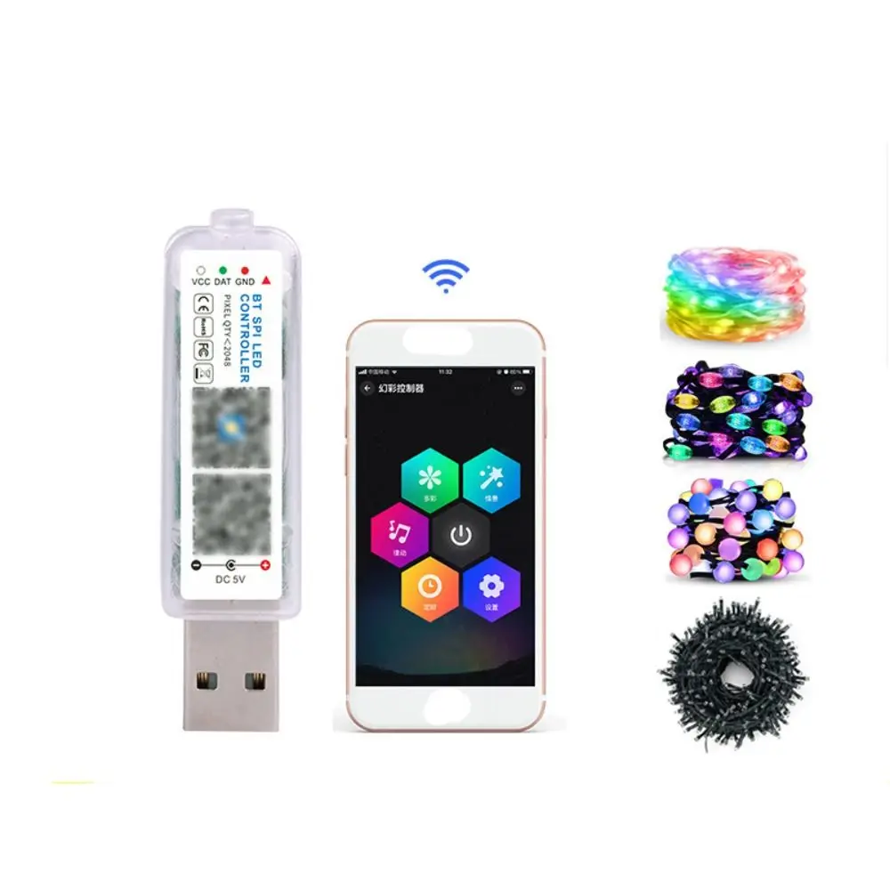 Kontroler muzyczny LED 5 V Regulacja jasności Adresowalny kontroler aplikacji Bluetooth W zestawie z mikrofonem Mini kontroler światła RGB