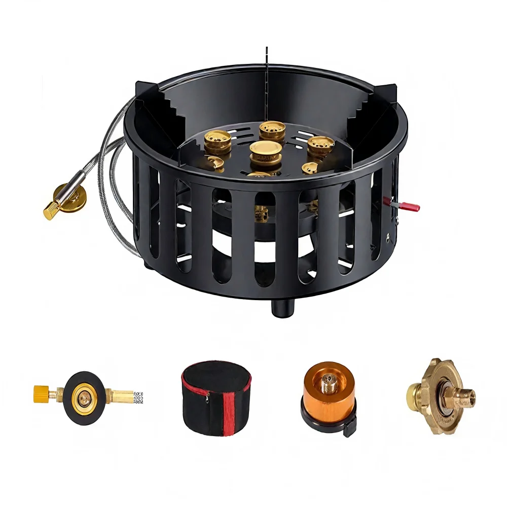 

19800W 7-Core Camping Stove High-Power Strong Fire Portable Tourist Gas Burner Windproof Electronic Ignition Hiking Camping