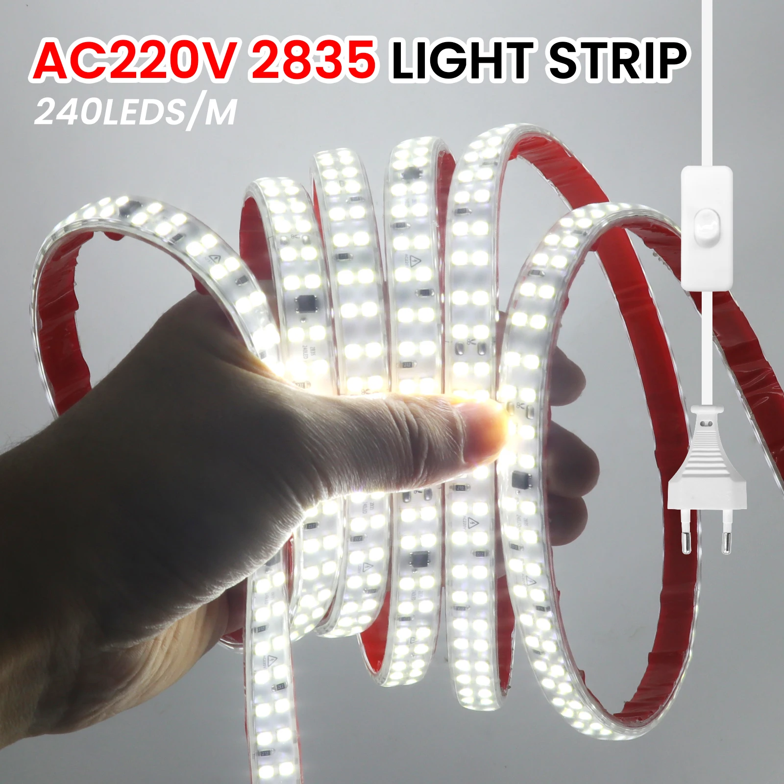 AC 220V 240V 240Leds/M LED Strip 3000K 4000K 6000K Waterproof Home Decor Self Adhesive Tape Chain Light Flexible Ribbon Stripe