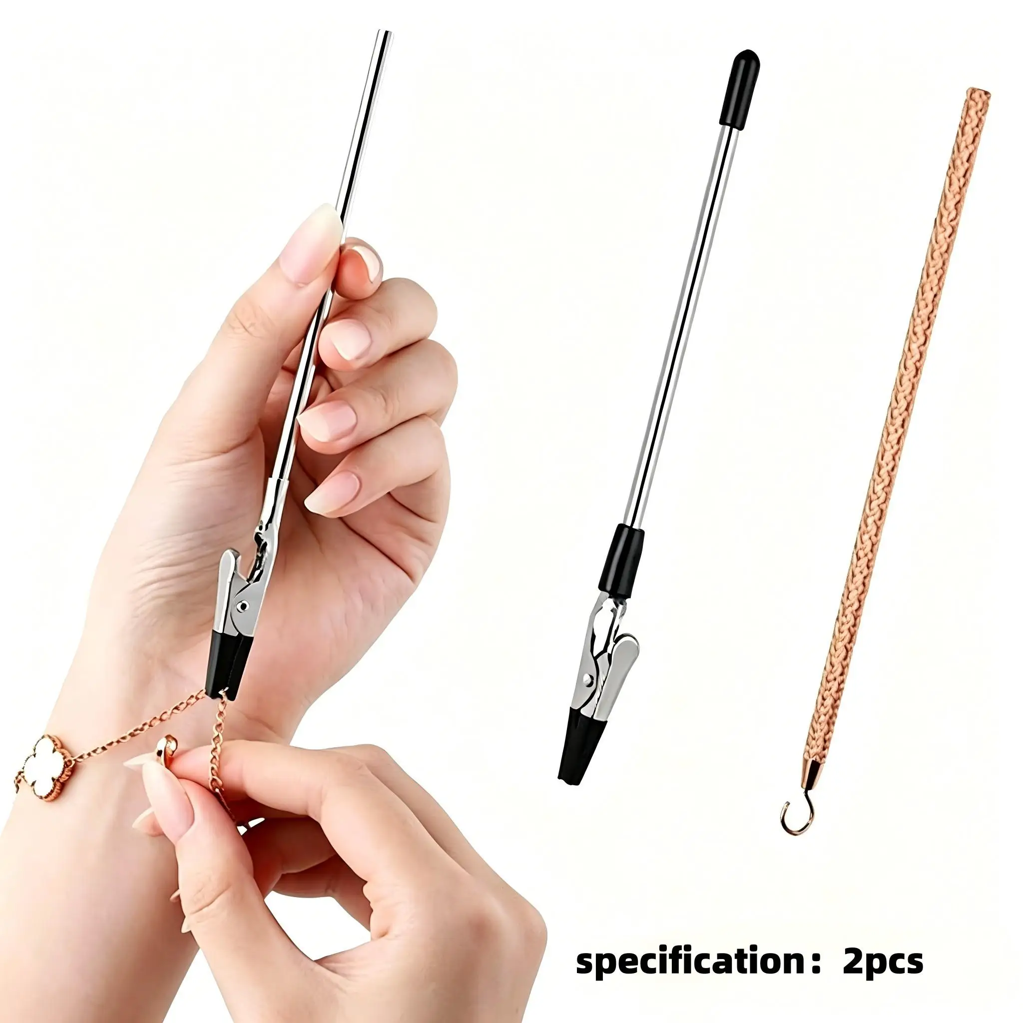 2Pcs Jewelry Wearing Aid, Bracelet Helper Fastening Tool, Convenient Helper for Bracelet, Necklace with Long Nails