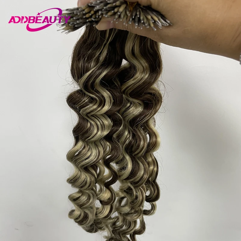 Natural Wave Microring Hair Extension Human Hair Women Nano Ring Human Hair Extensions 0.8g/pc 50pcs Microlink Hair Extension