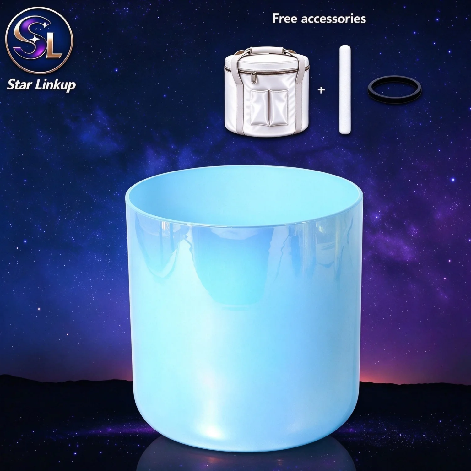 Solid Light Blue Alchemy Quartz Crystal Singing Bowl with Carry Bag Mallet O-ring Sound Healing Yoga Meditation Instrument