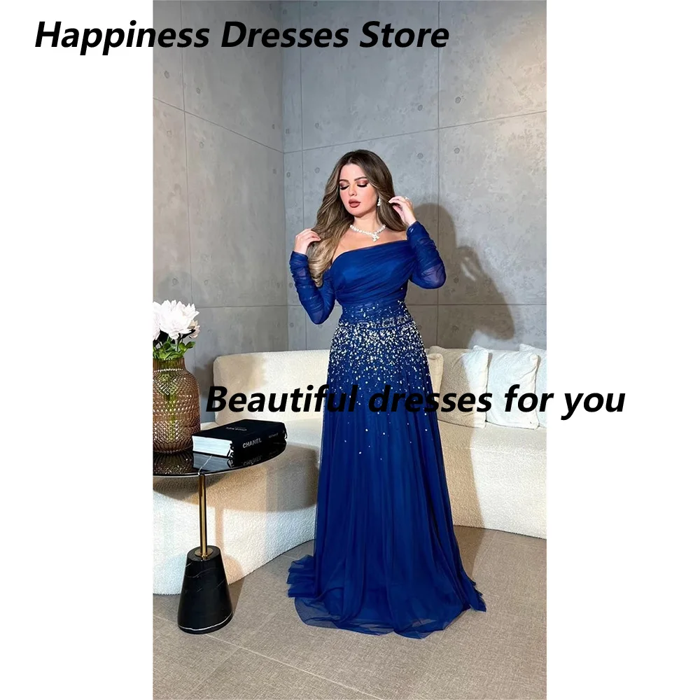 Vestidos de noche elegantes personalizados con hombros descubiertos, lentejuelas, mangas largas, vestidos de fiesta hasta el suelo, vestidos de fiesta de Arabia Saudita ﻿