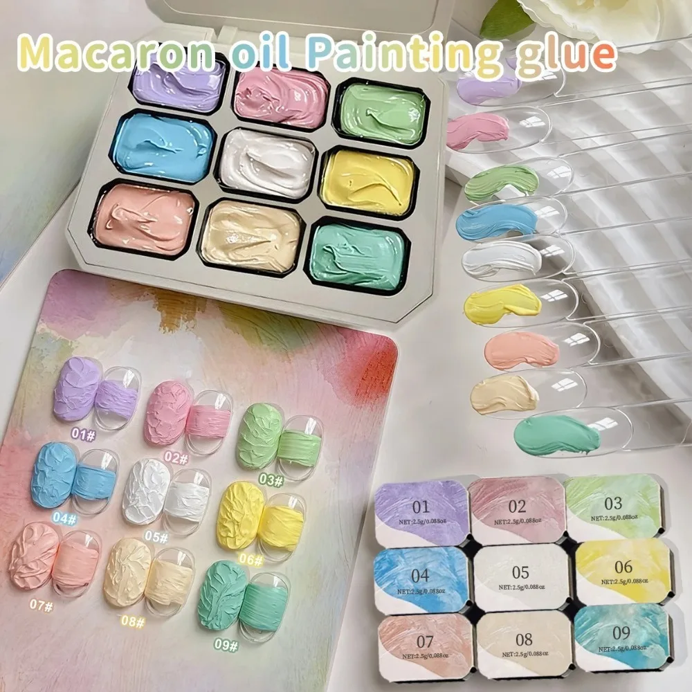 9-Grid Macaron Oil Painting Gel Complete Set - Nail Gel Macaron Oil Painting, No Wipe Nail Polish Gel, Vibrant Colors