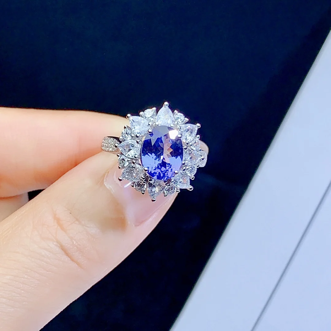 

Sterling Silver 925 Ladies All Natural Tanzanite Ring Noble and elegant color ultra bright engagement gift Free shipping