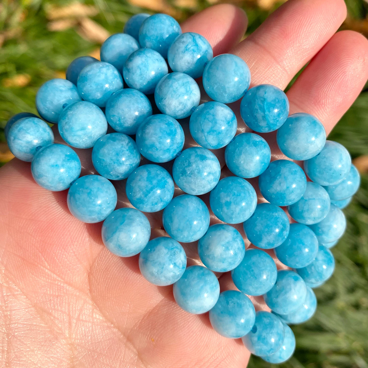 Natural Blue Chalcedony Jades Stone Beads For Jewelry Making Round Spacer Beads Diy Bracelet Accessories 4 6 8 10 12mm 15 Inches