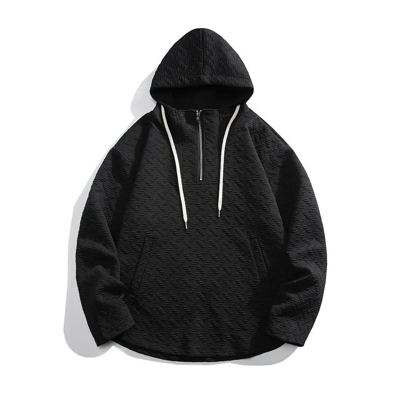 Designer Spring Men's Hoodies Zip Pullover Solid Jacquard Casual Hooded Coat Fashion Oversized Hoodies for Men Black White Khaki