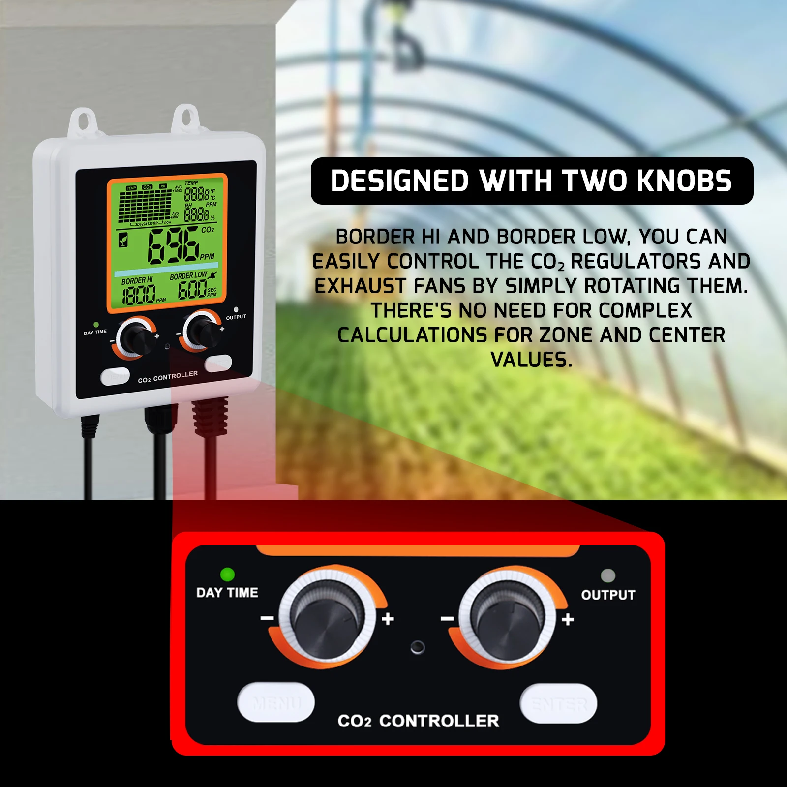 CO2 Meter Controller Detector Air Quality Dual-Output with 15ft Remote NDIR Sensor Human Plant Mode for Greenhouse Mushroom Etc