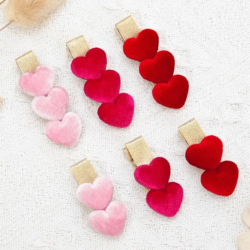 60pc Small Size Girls Hairclips Velvet Heart Birthday Gift Baby Girls Hair Accessories Kids Heart Hair Clip For Children Bulk